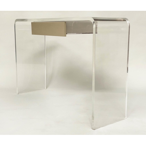 291 - HALL CONSOLE/WRITING TABLE, contemporary lucite arched with drawer under, 120cm W x 35cm D x 78cm H.