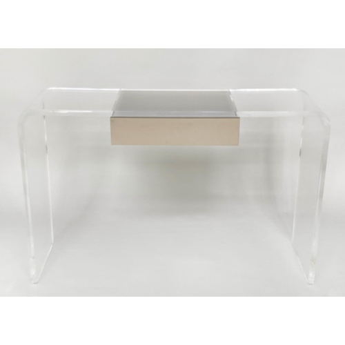 291 - HALL CONSOLE/WRITING TABLE, contemporary lucite arched with drawer under, 120cm W x 35cm D x 78cm H.