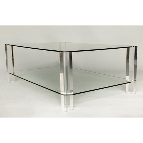 292 - LOW TABLE, contemporary rectangular with canted corner, two tier glass with lucite corner supports, ... 