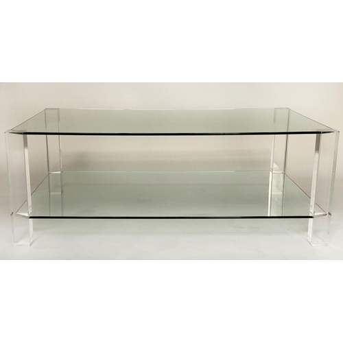 292 - LOW TABLE, contemporary rectangular with canted corner, two tier glass with lucite corner supports, ... 