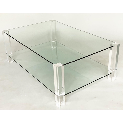 292 - LOW TABLE, contemporary rectangular with canted corner, two tier glass with lucite corner supports, ... 