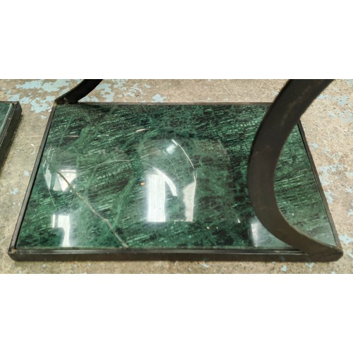 237 - OCCASIONAL TABLES, a pair, each 31cm x 45cm x 46cm H, green marble with metal frames. (2)