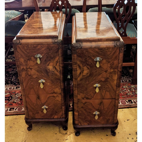 271 - SIDE CHESTS, a pair, vintage Art deco, each with three drawers, 28cm x 55cm x 73cm. (2)