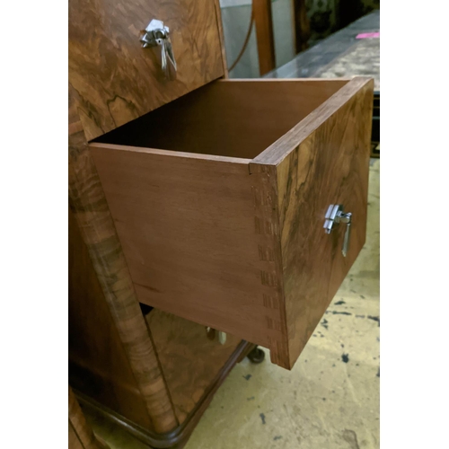 271 - SIDE CHESTS, a pair, vintage Art deco, each with three drawers, 28cm x 55cm x 73cm. (2)