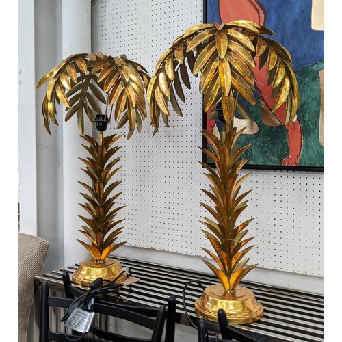 368 - MAISON JANSEN STYLE TABLE LAMPS, a pair, palm tree design, gilt metal , 74cm H. (2)