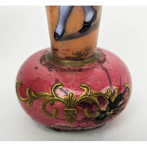 2 - ENAMELLED MINIATURE VASES, a pair, 11cm H one of a Lady, the other of a Gentleman. (2)