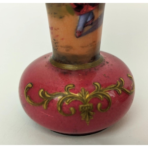 2 - ENAMELLED MINIATURE VASES, a pair, 11cm H one of a Lady, the other of a Gentleman. (2)