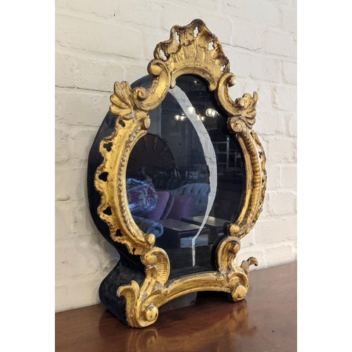 25 - TABLE DISPLAY CABINET, 19th century gilt wood glazed with blue velvet interior, 57cm H x 42cm x 16cm... 