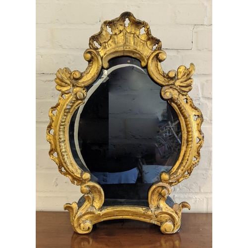 25 - TABLE DISPLAY CABINET, 19th century gilt wood glazed with blue velvet interior, 57cm H x 42cm x 16cm... 