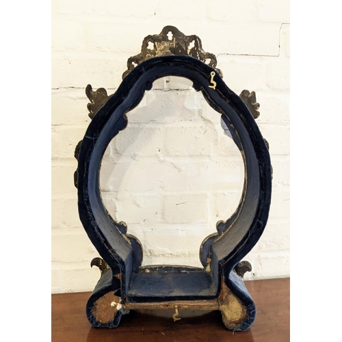 25 - TABLE DISPLAY CABINET, 19th century gilt wood glazed with blue velvet interior, 57cm H x 42cm x 16cm... 