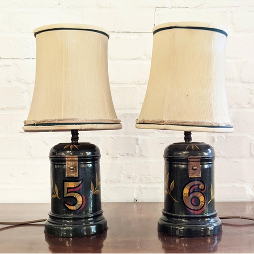 26 - TABLE LAMPS, a pair, height of bases including fitting 28cm H, the bases in the style of numbered te... 