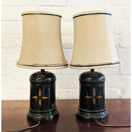 26 - TABLE LAMPS, a pair, height of bases including fitting 28cm H, the bases in the style of numbered te... 