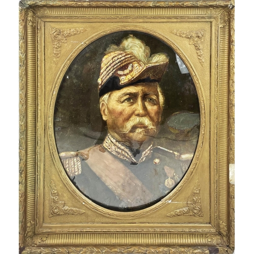 30 - PORTRAIT OF A GENERAL, 19th century on oval copper plate, with mother of pearl inlay in gilt frame, ... 