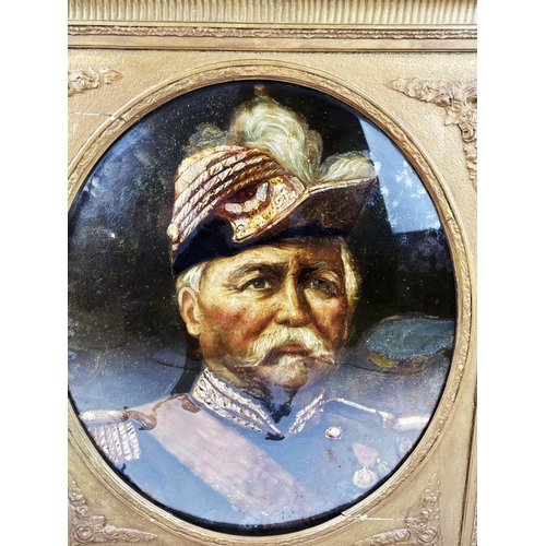 30 - PORTRAIT OF A GENERAL, 19th century on oval copper plate, with mother of pearl inlay in gilt frame, ... 