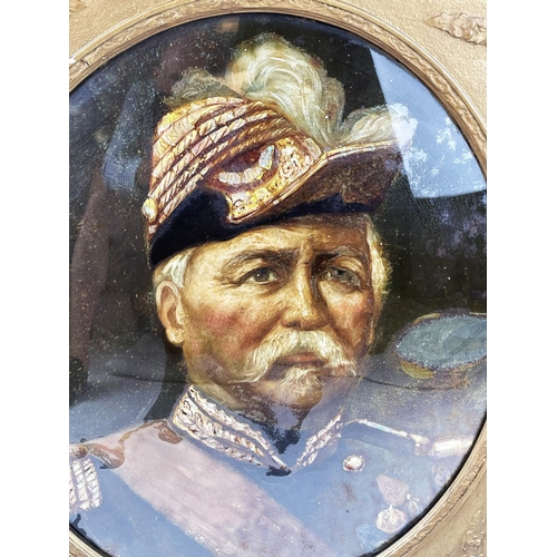 30 - PORTRAIT OF A GENERAL, 19th century on oval copper plate, with mother of pearl inlay in gilt frame, ... 