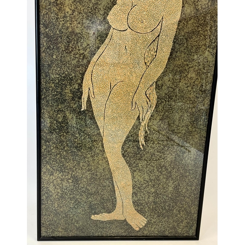 32 - 20TH CENTURY INDIAN SCHOOL 'Nude Study', gouache on silk, 157cm x 89cm, framed.