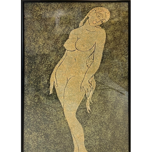 32 - 20TH CENTURY INDIAN SCHOOL 'Nude Study', gouache on silk, 157cm x 89cm, framed.