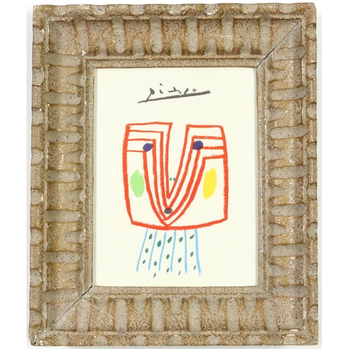 33 - PABLO PICASSO, 'Visage' signed in the plate, off set lithograph, vintage French frame, 19cm x 14.5cm... 
