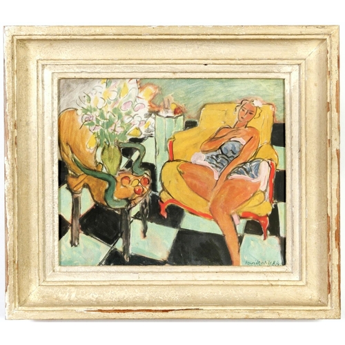 46 - HENRI MATISSE, Feeme Assise sur janune chaise, off set lithograph, signed in the plate, French vinta... 