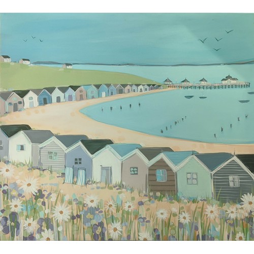 75 - JANET BELL, Beach Huts giclee print on canvas, 80cm x 80cm.