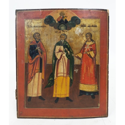 79 - RUSSIAN SCHOOL, 'St Simon and St Akiv', tempera on wood, 40cm x 32.5cm, inscribed in pencil verso.