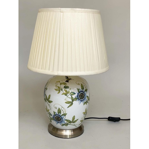 112 - TABLE LAMPS, a pair, Chinese crackle glaze ceramic vase form with humming bird and foliage decoratio... 