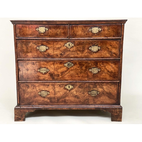 113 - QUEEN ANNE CHEST, 90cm H x 97cm W x 55cm D, early 18th century English figured walnut with two short... 