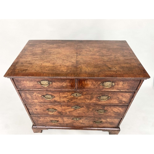 113 - QUEEN ANNE CHEST, 90cm H x 97cm W x 55cm D, early 18th century English figured walnut with two short... 