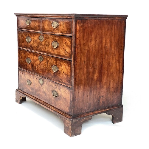 113 - QUEEN ANNE CHEST, 90cm H x 97cm W x 55cm D, early 18th century English figured walnut with two short... 