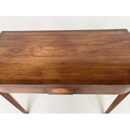 115 - TEA TABLE, George III mahogany rounded rectangular rosewood crossbanded with boxwood lining and sati... 