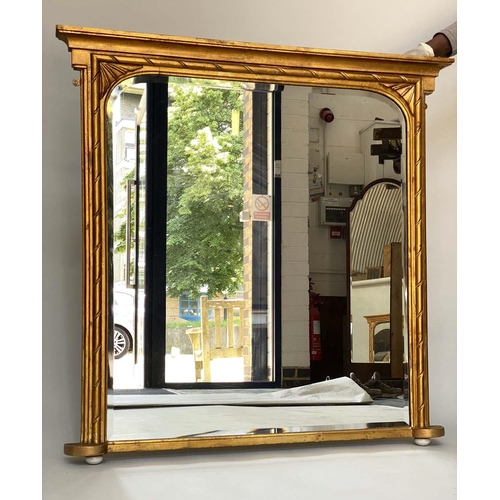 116 - OVERMANTEL MIRROR, Victorian giltwood with arched bevelled mirror plate and fan angles, 110cm x 107c... 