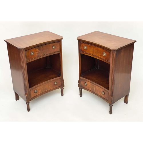 117 - BEDSIDE CABINETS, a pair, George III design flame mahogany each concave with two drawers, 51cm x 34c... 