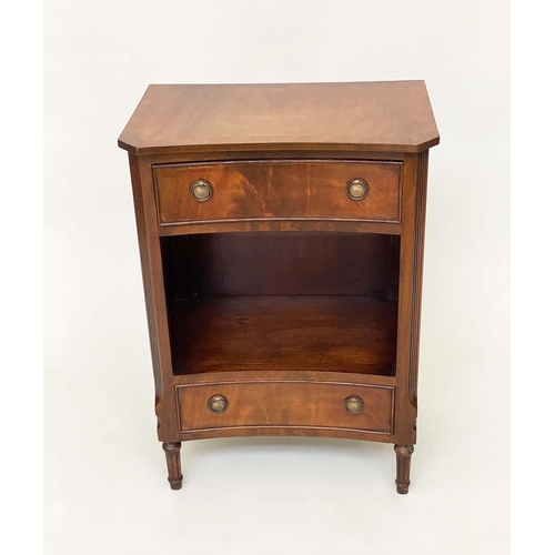 117 - BEDSIDE CABINETS, a pair, George III design flame mahogany each concave with two drawers, 51cm x 34c... 