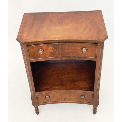 117 - BEDSIDE CABINETS, a pair, George III design flame mahogany each concave with two drawers, 51cm x 34c... 