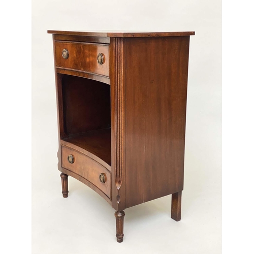 117 - BEDSIDE CABINETS, a pair, George III design flame mahogany each concave with two drawers, 51cm x 34c... 