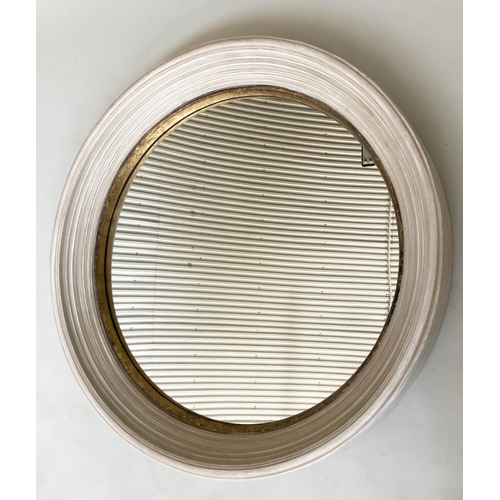 118 - WALL MIRROR, circular Regency style white with gilt slip and reeded frame, 85cm W.