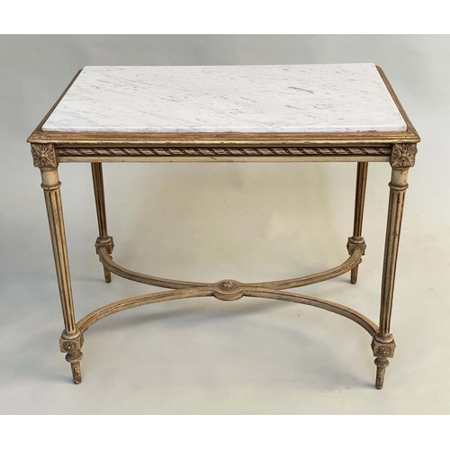 130 - CONSOLE/CENTRE TABLE, 19th century French Louis XVI design with inset marble top and fluted stretche... 