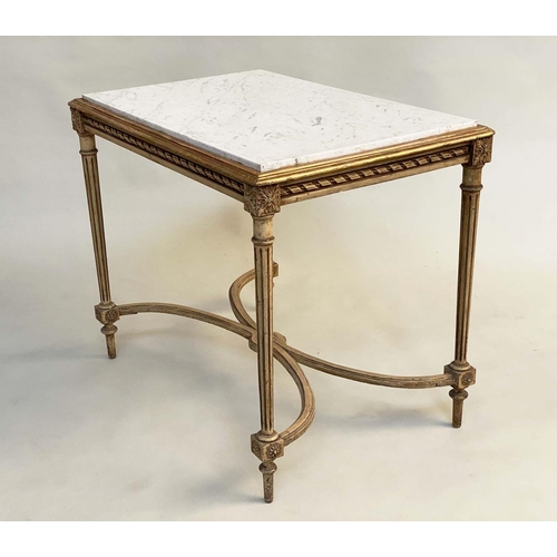 130 - CONSOLE/CENTRE TABLE, 19th century French Louis XVI design with inset marble top and fluted stretche... 