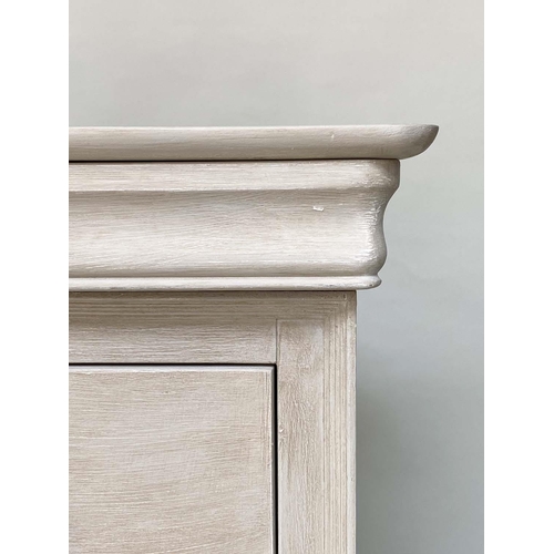 132 - LOW CHEST, French style traditionally grey painted with two frieze drawers above six drawers, 160cm ... 