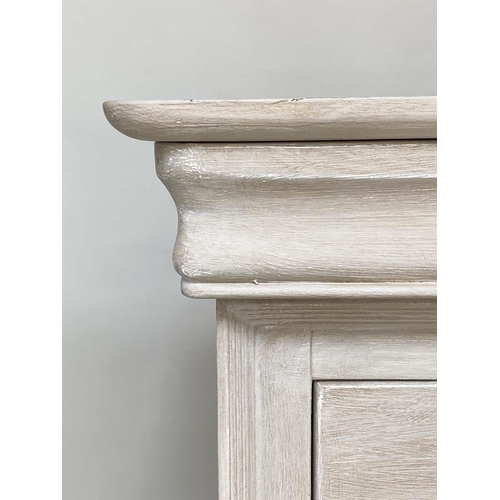 132 - LOW CHEST, French style traditionally grey painted with two frieze drawers above six drawers, 160cm ... 