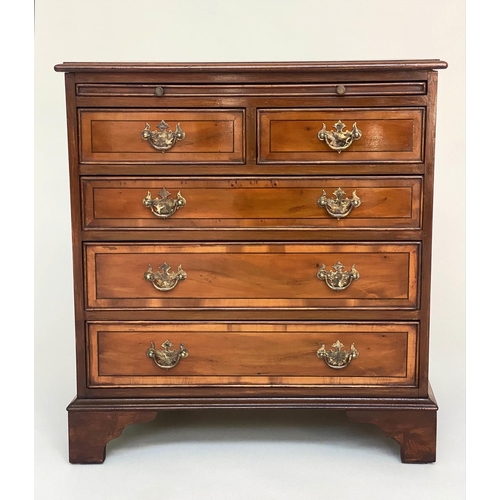 134 - BACHELOR'S CHEST, George III design yewwood with brushing slide and five drawers, 59cm x 43cm x 63cm... 