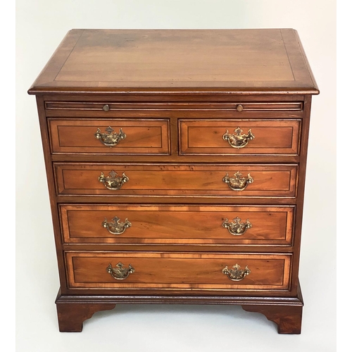 134 - BACHELOR'S CHEST, George III design yewwood with brushing slide and five drawers, 59cm x 43cm x 63cm... 