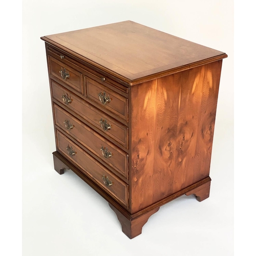 134 - BACHELOR'S CHEST, George III design yewwood with brushing slide and five drawers, 59cm x 43cm x 63cm... 