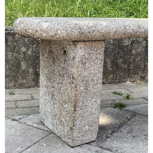 145 - GARDEN SEAT, weathered reconstituted stone of arched form with block supports, 120cm x 45cm H.