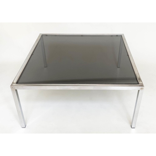 149 - COFFEE TABLE, 1970s 'Merrow Associates', chrome framed and sepia glass, 97cm x 97cm x 45cm H.