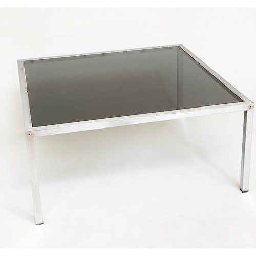 149 - COFFEE TABLE, 1970s 'Merrow Associates', chrome framed and sepia glass, 97cm x 97cm x 45cm H.