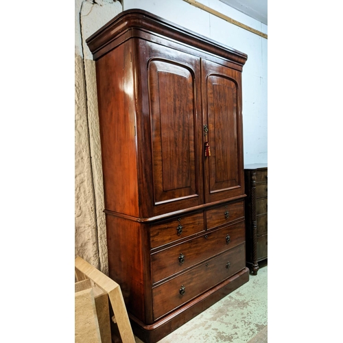 167 - LINEN PRESS, Victorian mahogany, circa 1860, with two panelled doors enclosing ticking lined hanging... 