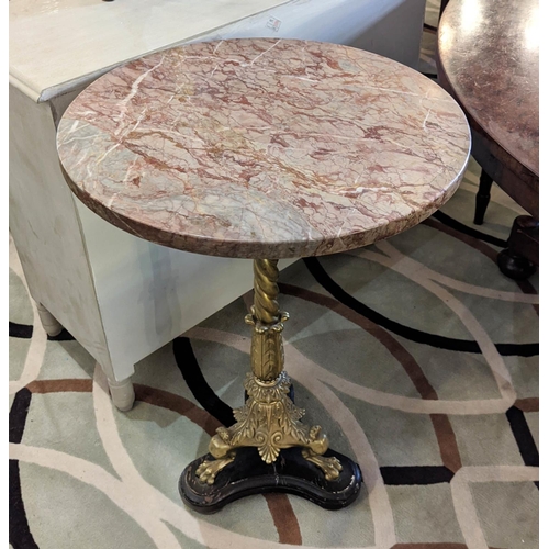 168 - OCCASIONAL TABLE, 19th century with associated circular marble top on brass column and ebonised base... 