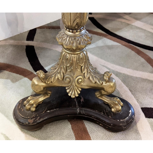 168 - OCCASIONAL TABLE, 19th century with associated circular marble top on brass column and ebonised base... 