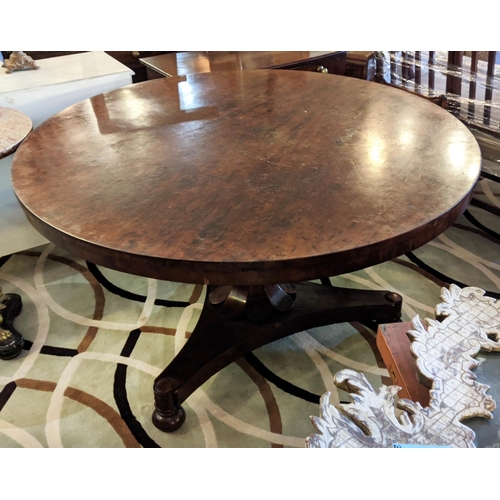 172 - BREAKFAST TABLE, William IV mahogany, with circular tilt top and brass castors, 127cm x 74cm H.